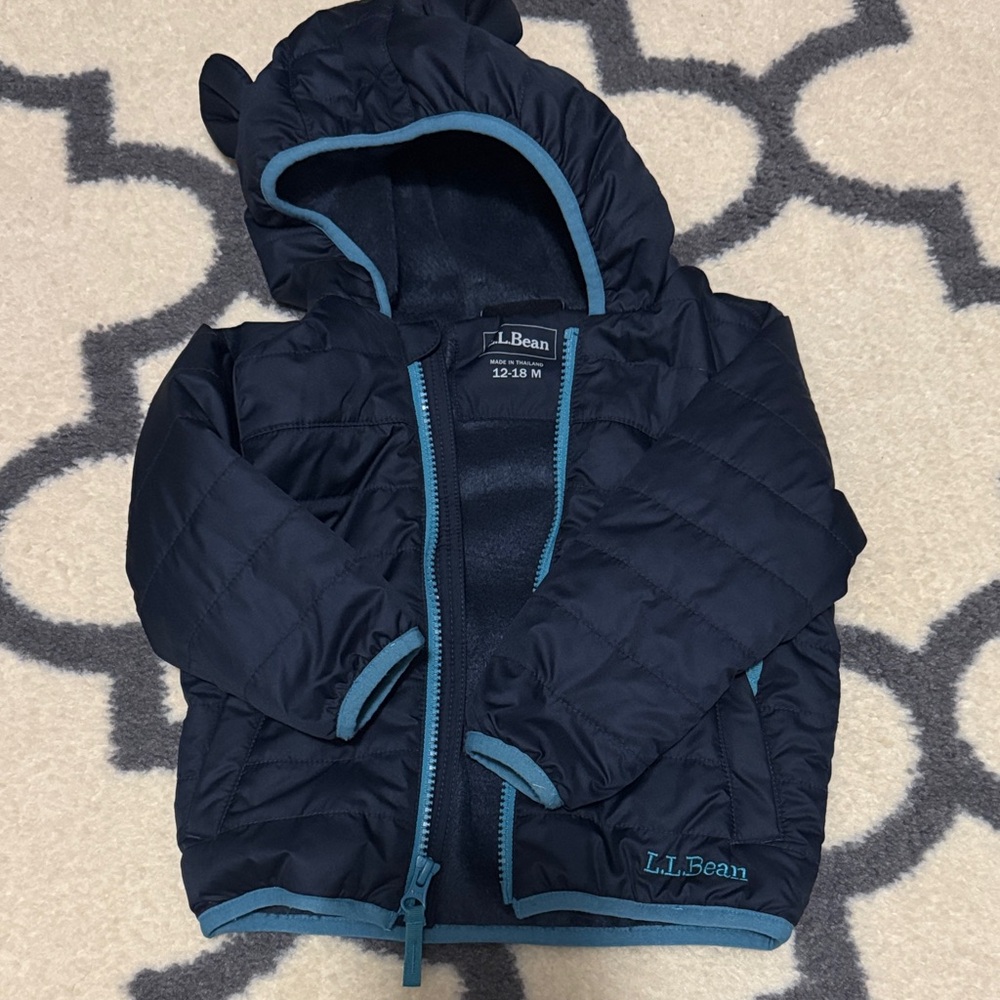 L.L. Bean Dark Blue Quilted Jacket with Teal Trim
